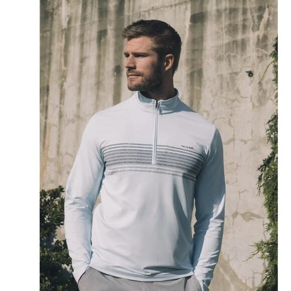 Travis Mathew Blue Blanket Men's Quarter Zip Gold Pullover, size M - Picture 3 of 8